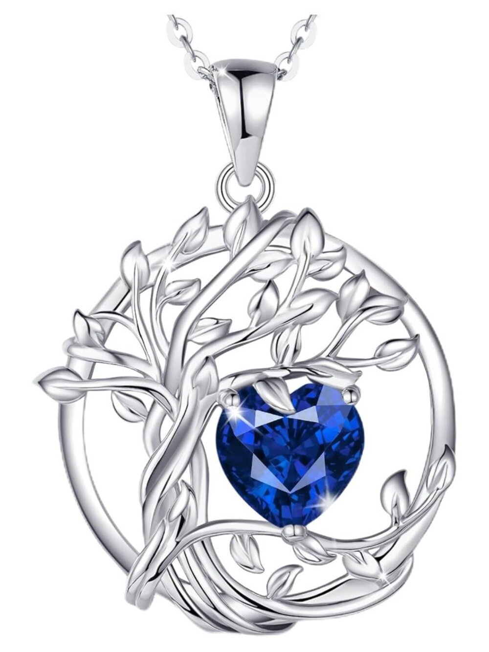 Women's Tree of Life Birthstone Pendant Necklace Sterling Silver